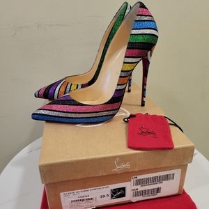Christian Louboutin So Kate 120 Stripey Glitter Suede Red Sole Pumps In Metallic